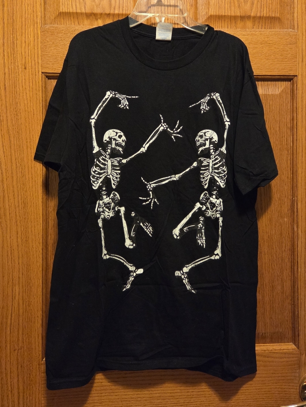 Black T-Shirt with White Dancing Skeleton Graphic